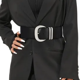 WHIPPY Women Wide Elastic Waist Belt for Dresses Fashion Gold Buckle Stretchy Leather Waistband for Ladies