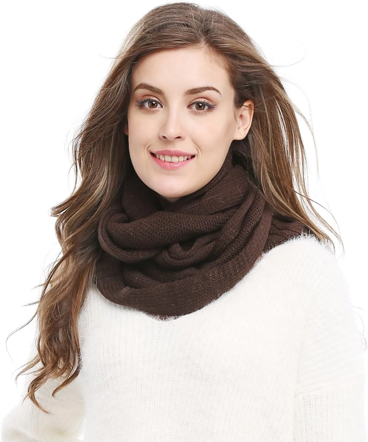 Winter Soft Pullover Knit Infinity Scarf Beanie Hoodie Scarf