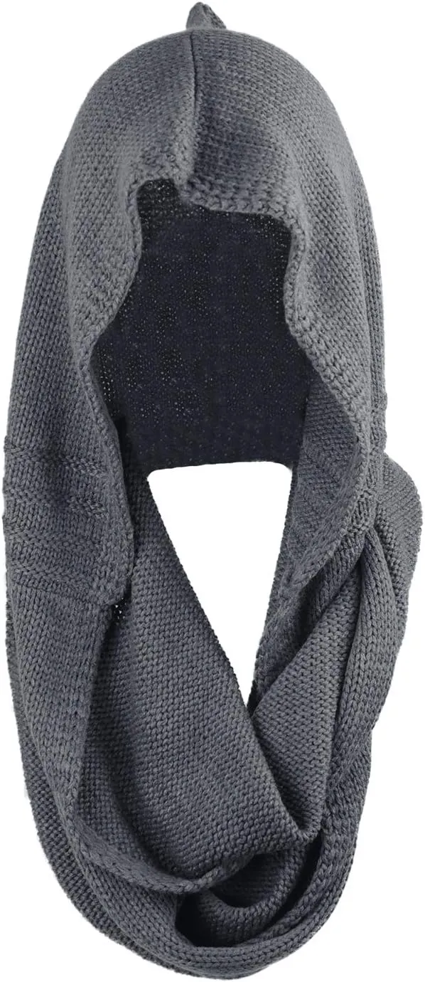 Winter Soft Pullover Knit Infinity Scarf Beanie Hoodie Scarf