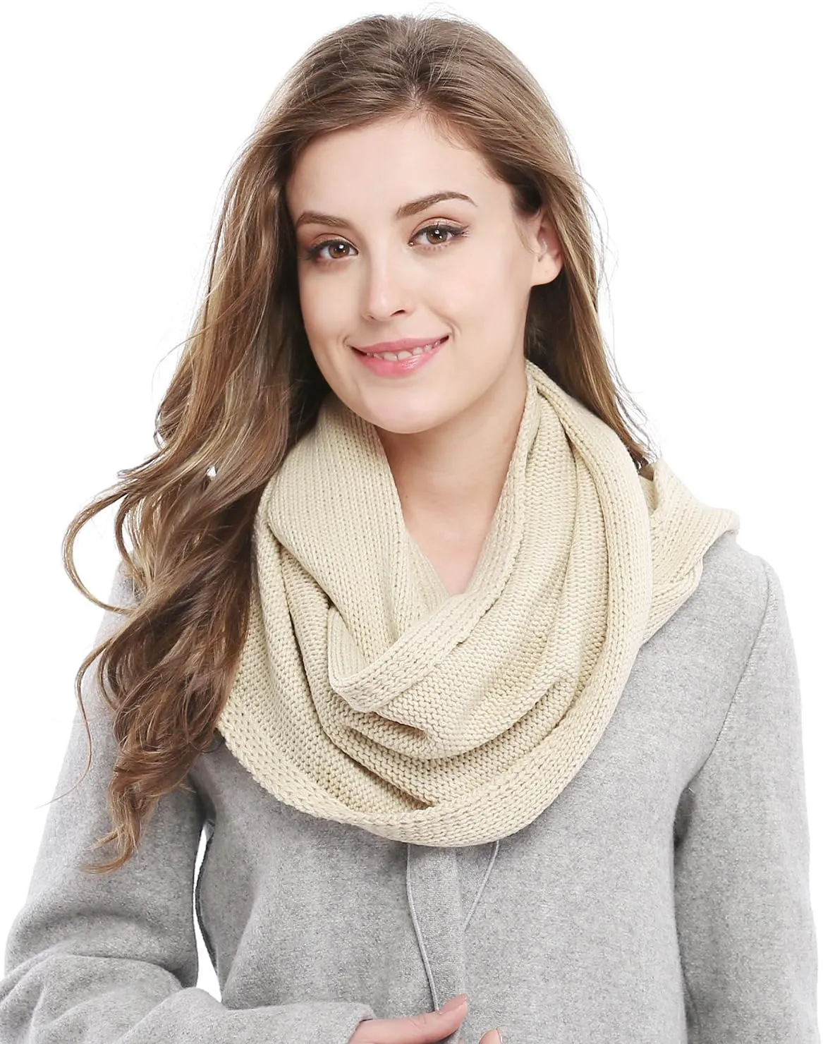Winter Soft Pullover Knit Infinity Scarf Beanie Hoodie Scarf