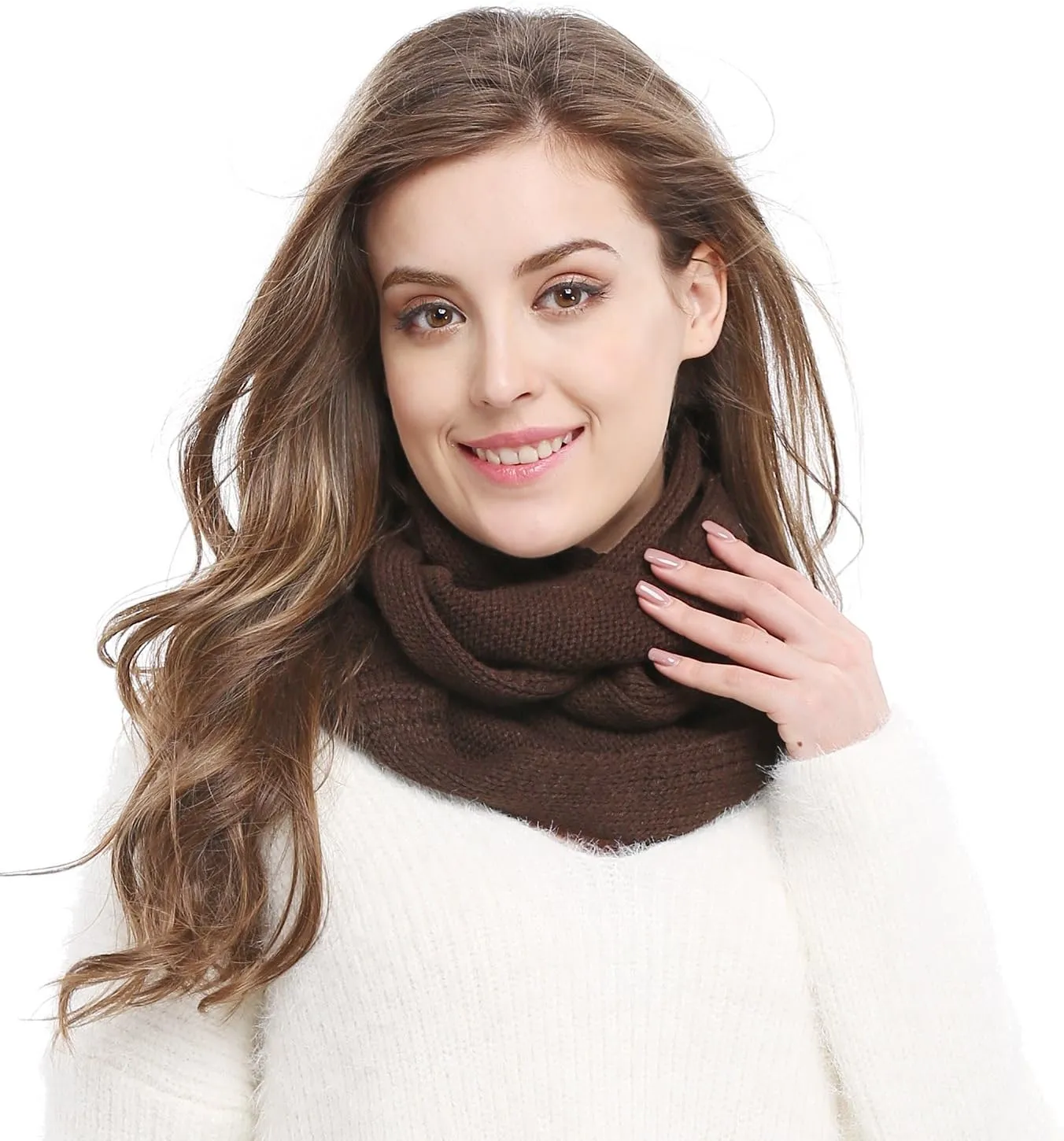 Winter Soft Pullover Knit Infinity Scarf Beanie Hoodie Scarf
