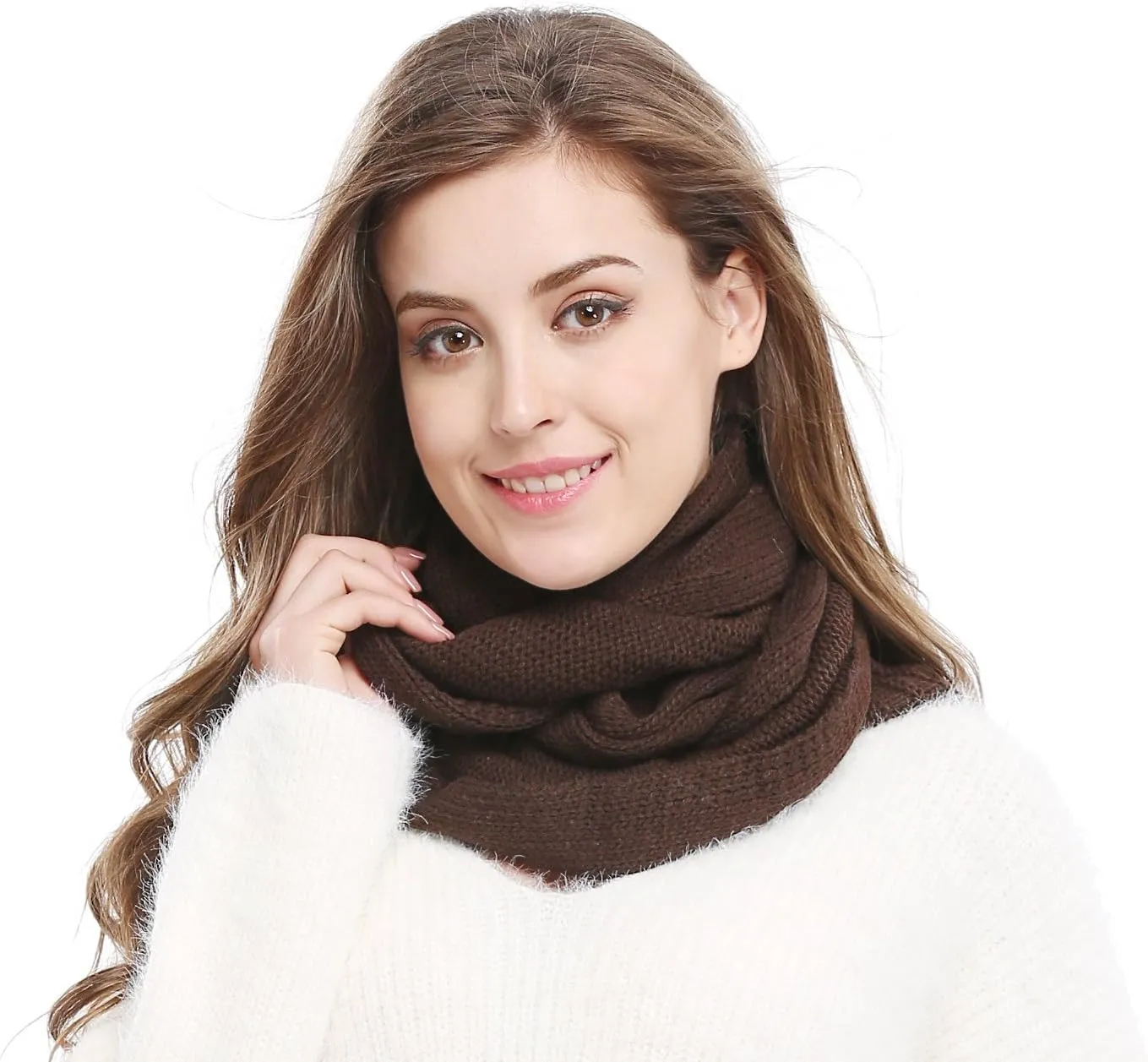Winter Soft Pullover Knit Infinity Scarf Beanie Hoodie Scarf