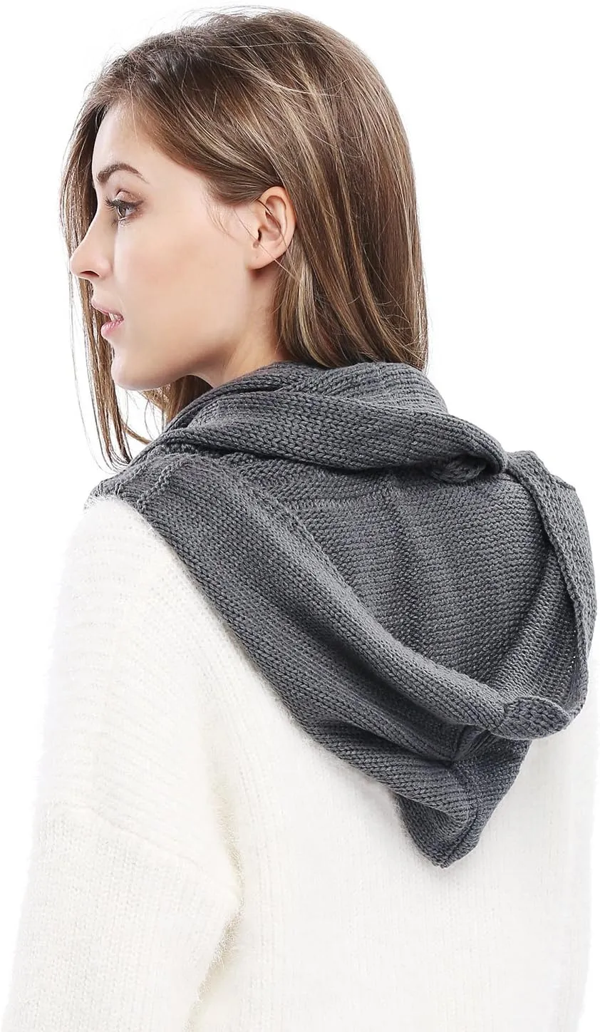 Winter Soft Pullover Knit Infinity Scarf Beanie Hoodie Scarf