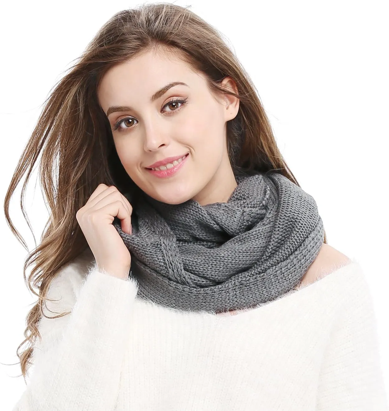 Winter Soft Pullover Knit Infinity Scarf Beanie Hoodie Scarf