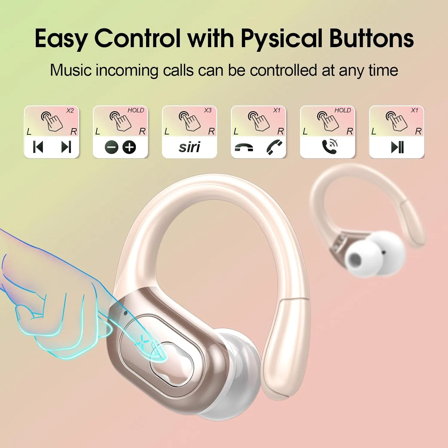 Wireless Earbuds 75hrs Bluetooth 5.4 Headphone Sport, 2025 Bluetooth Earbuds Stereo Deep Bass Over Ear Bud with Earhooks, ENC Noise Cancelling Mic, IPX7 Waterproof Earphone Rose Gold