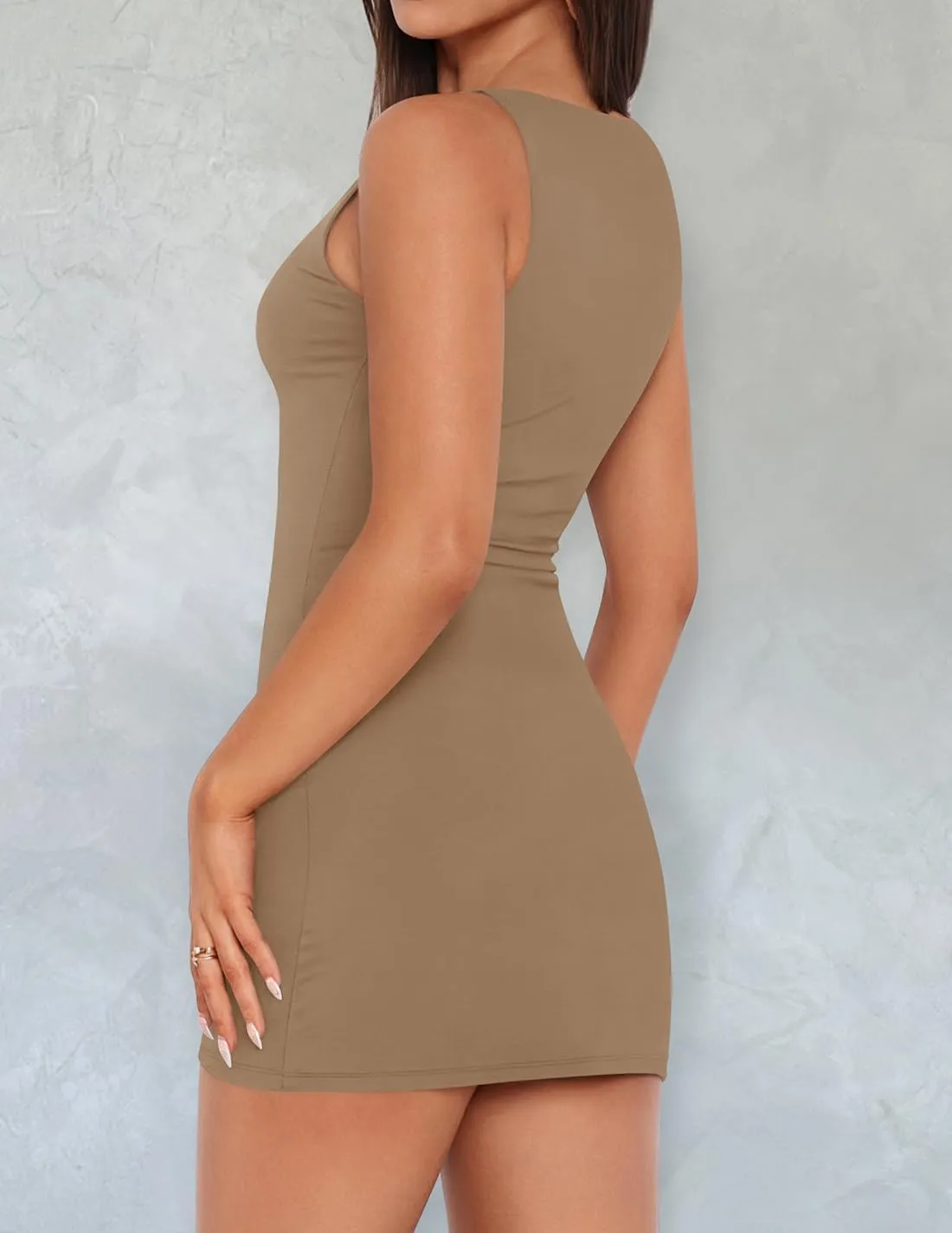ZESICA Women's 2025 Summer Double Lined Mini Bodycon Dress Trendy Fashion Sleeveless Slim Fit Short Dresses